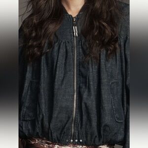 Anthropologie Dark Denim Bomber Jacket